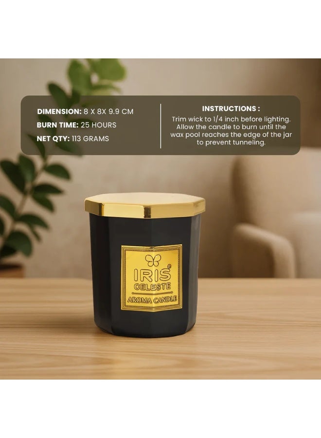 IRIS CELESTE Black Oud Soy Wax Jar Candle with lid - 113grams, Scented candle 4oz | 25 Hours Burn-time | Warm Woody Fragrance | Perfect for Festivities & Gifting, Ceremonies, Meditation & Room Perfuming - Image 3